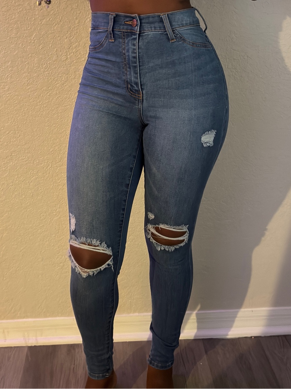 Distressed Slim Fit Jeans - Dark Blue